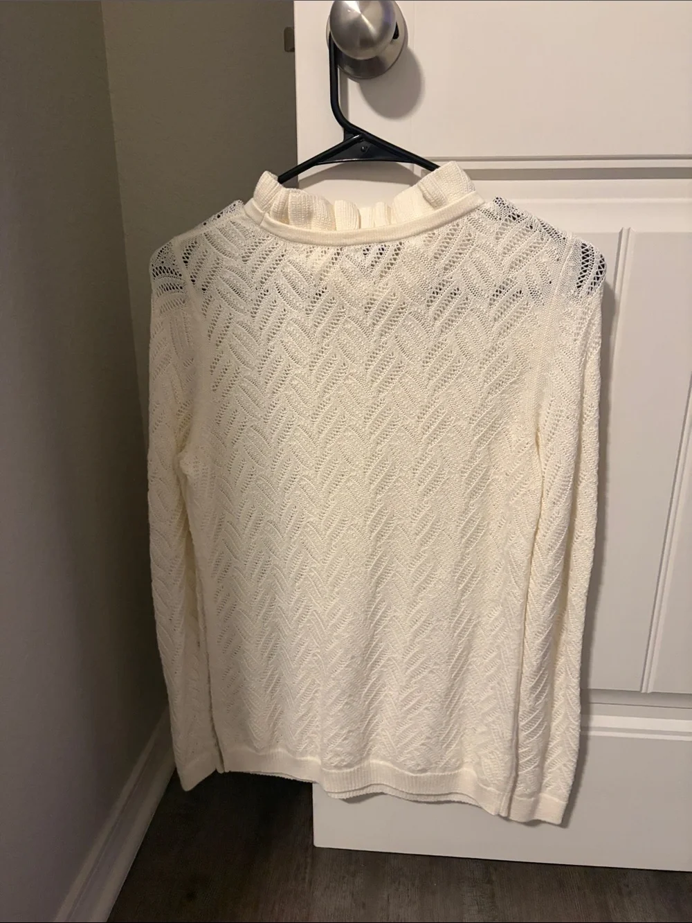 Talbots Cream Ruffle Turtleneck Cable-Knit Sweater - Picture 3 of 3